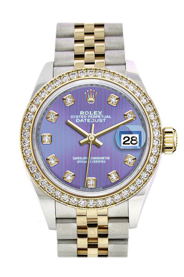 Rolex Datejust 28 Lavender set with diamonds Dial Diamond Bezel Yellow Gold Jubilee Ladies Watch - Ref # 279383RBR 279383