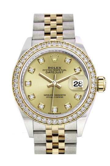 Rolex Datejust 28 Champagne set with diamonds Dial Diamond Bezel Yellow Gold Jubilee Ladies Watch - Ref # 279383RBR 279383