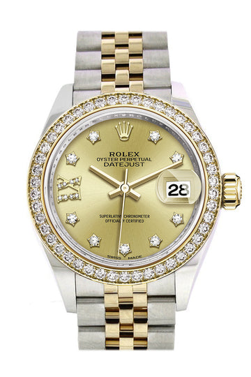 Rolex Datejust 28 Champagne Diamond Star Dial Diamond Bezel Yellow Gold Jubilee Ladies Watch - Ref # 279383RBR 279383