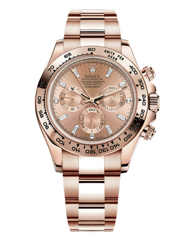 Rolex Daytona Cosmograph Daytona 18k Rose Gold Oyster 40mm Sundust Diamond Baguette Dial -116505
