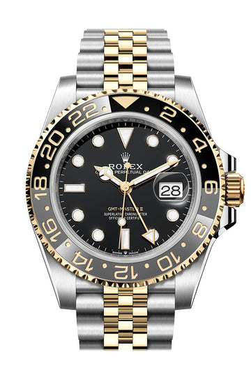 ROLEX GMT-Master II Black Dial Steel 18kt Yellow Gold Watch - Ref # 126713GRNR