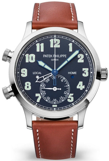 Patek Philippe Complication Calatrava Pilot Travel Time - White Gold - Blue Dial - Brown Leather Strap - Ref# 5524G-001