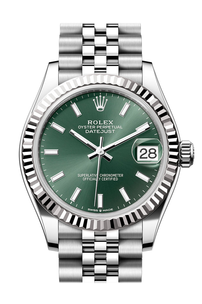 Rolex Datejust 31 Green Dial Fluted Bezel Jubilee Ladies Watch - Ref #  278274 278274-0018