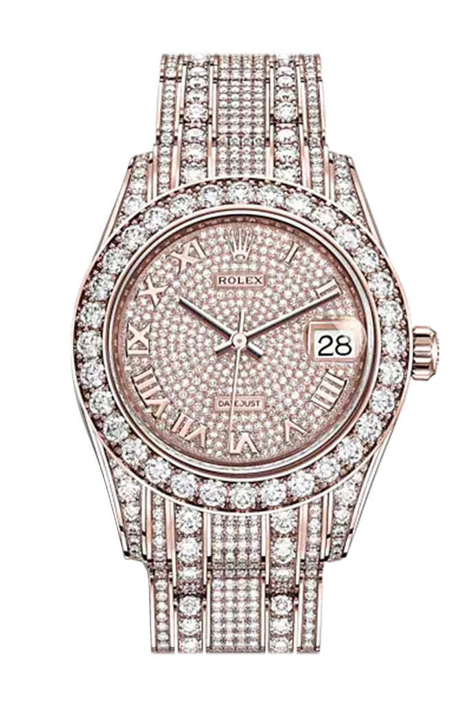 ROLEX Pearlmaster 34 Diamond Pave Dial Pearlmaster Bracelet 18K Rose Gold Watch - Ref #  81405RBR