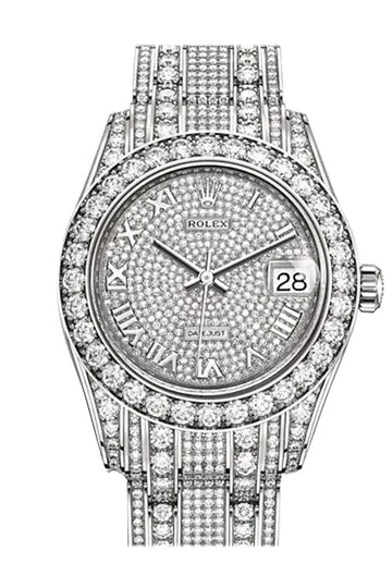 ROLEX Pearlmaster 34 Diamond Pave Dial Pearlmaster Bracelet White Gold Watch - Ref #  81405RBR