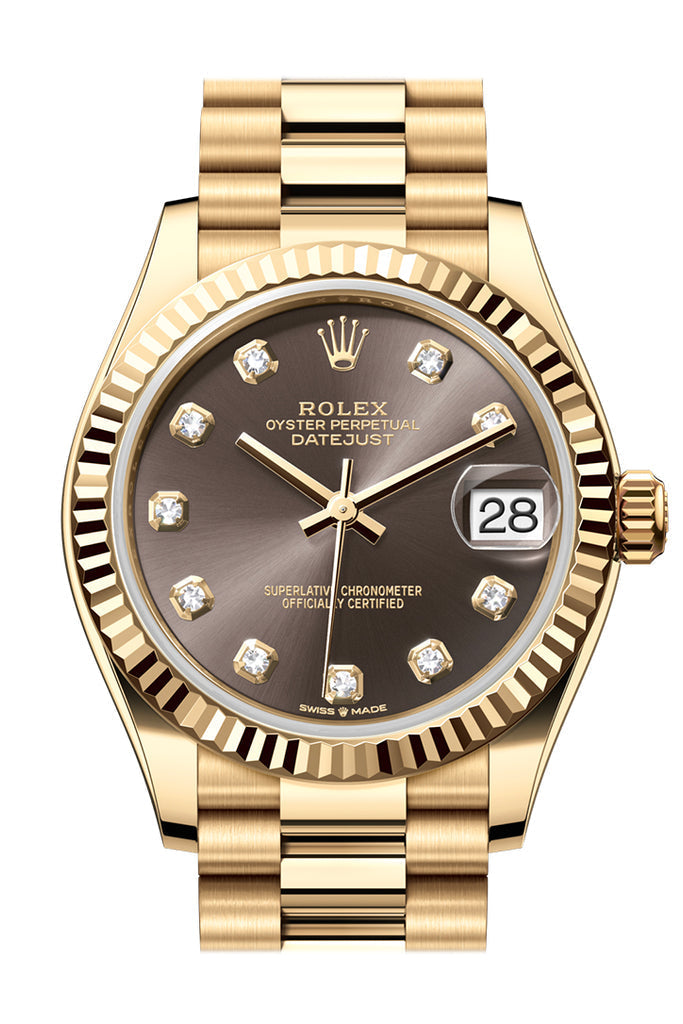 Rolex Datejust 31 Dark Grey Diamond Dial Fluted Bezel Yellow Gold Ladies Watch - Ref #  278278 278278-0036