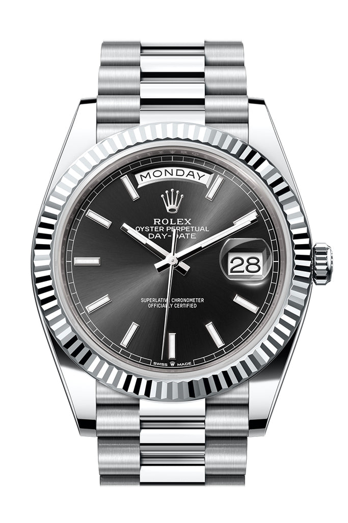 Rolex Day-Date 40 Black Dial Fluted Bezel Platinum President Watch - Ref #  228236
