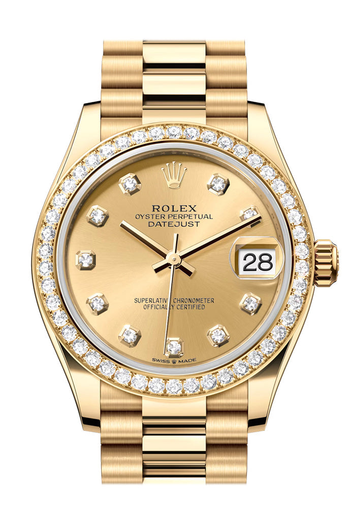 Rolex Datejust 31 Champagne Diamond Dial Diamond Bezel Yellow Gold Ladies Watch - Ref #  278288RBR 278288RBR-0005