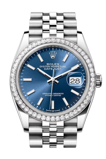 Rolex Datejust 36 Blue Dial Diamond Bezel Jubilee Watch - Ref #  126284RBR 126284RBR-0009