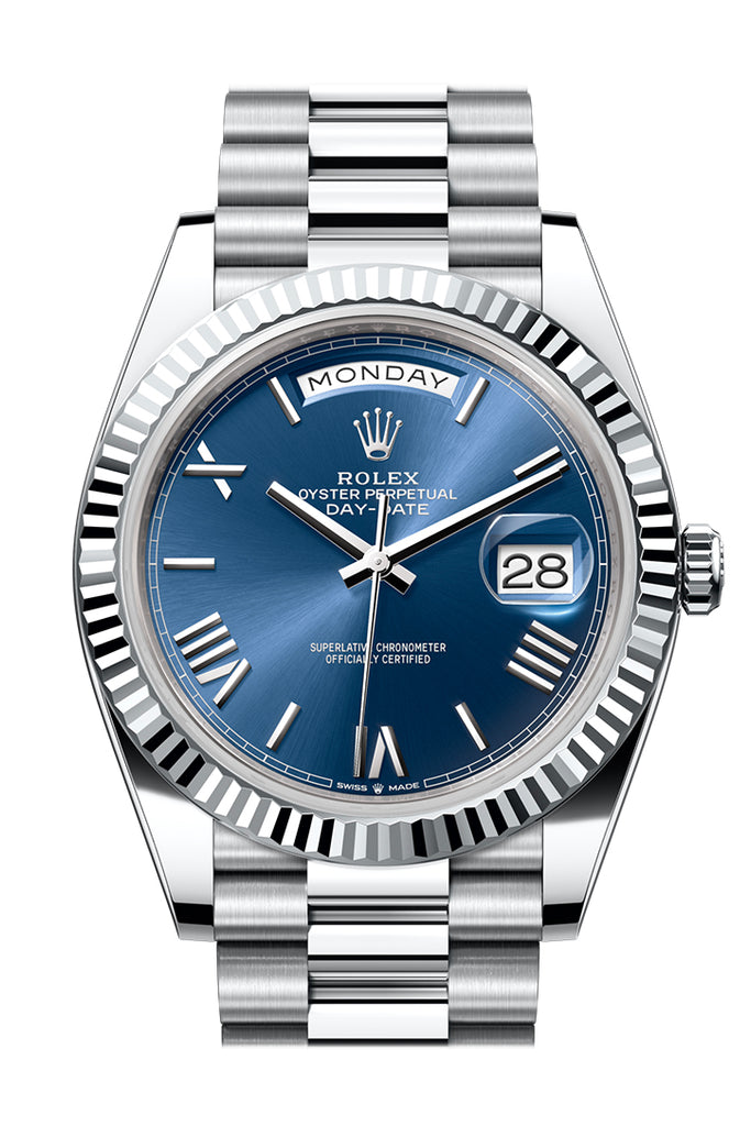 Rolex Day-Date 40 Blue Dial Fluted Bezel Platinum President Watch - Ref #  228236