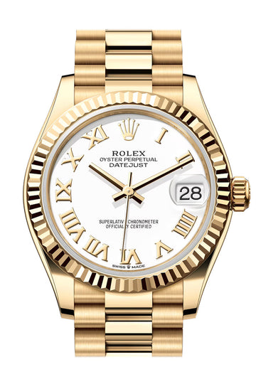 Rolex Datejust 31 White Roman Dial Fluted Bezel Yellow Gold Ladies Watch - Ref #  278278 278278-0020
