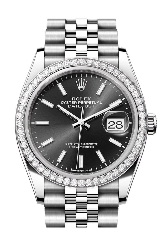Rolex Datejust 36 Black Dial Diamond Bezel Jubilee Watch - Ref #  126284RBR 126284RBR-0007