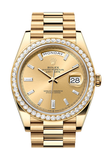 Rolex Day-Date 40 Champagne Baguette Diamonds Dial Yellow Gold President Watch - Ref #  228348RBR 228348