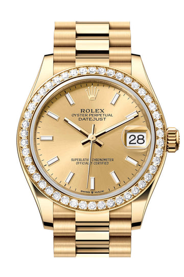 Rolex Datejust 31 Champagne Dial Diamond Bezel Yellow Gold Ladies Watch - Ref #  278288RBR 278288RBR-0022