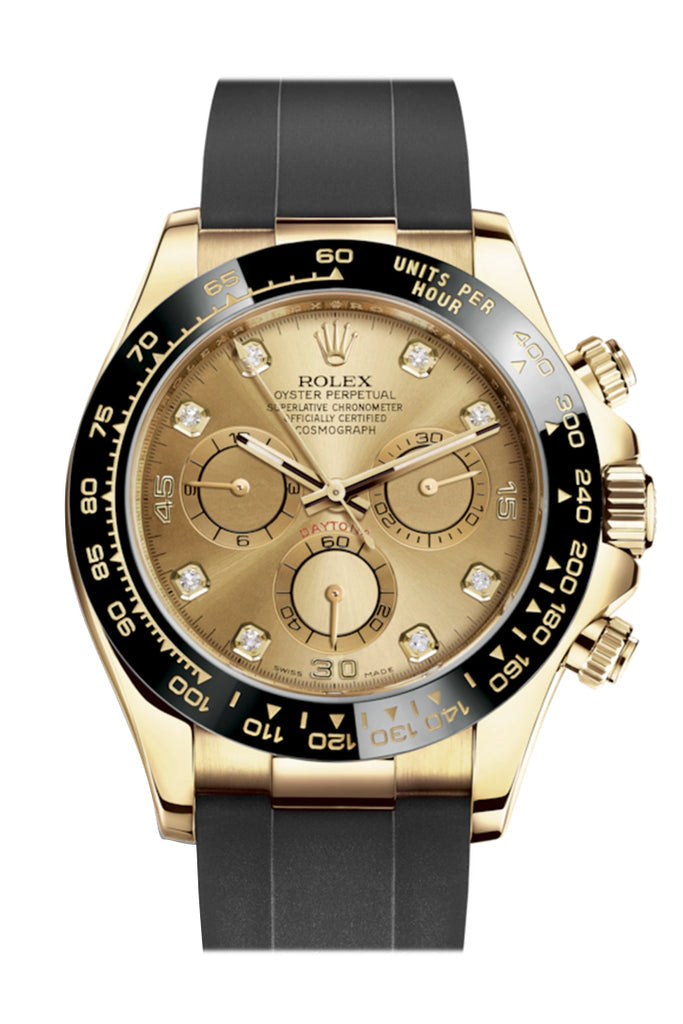 Rolex Cosmograph Daytona Champagne Diamond Yellow Gold Oysterflex Strap Mens Watch - Ref #  116518LN 116518
