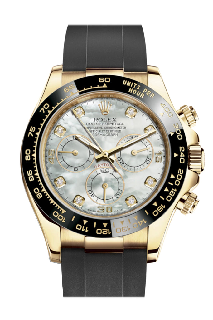 Rolex Cosmograph Daytona White Mother of Pearl Diamond Yellow Gold Oysterflex Strap Mens Watch - Ref #  116518LN 116518