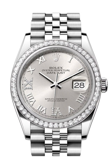 Rolex Datejust 36 Silver Roman Dial Diamond Bezel Jubilee Watch - Ref #  126284RBR 126284RBR-0021