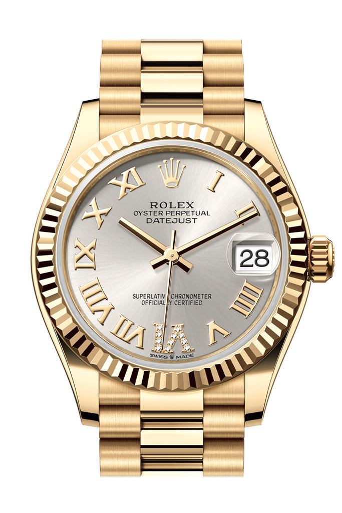 Rolex Datejust 31 SIlver Roman Dial Fluted Bezel Yellow Gold Ladies Watch - Ref #  278278 278278-0028