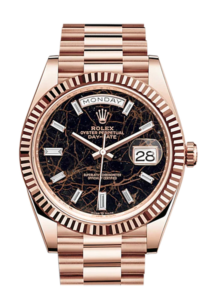 Rolex Day-Date 40 Eisenkiesel 10 Baguette-cut Fluted Dial Diamond Bezel 18K Everose gold President Automatic Watch - Ref #  228235