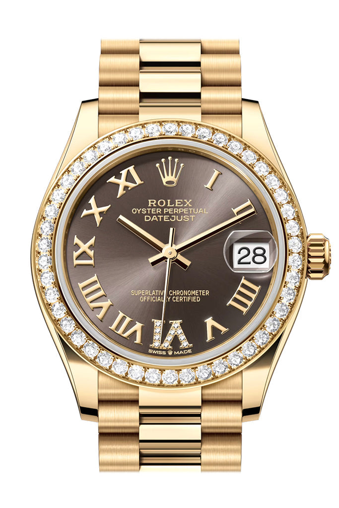 Rolex Datejust 31 Dark Grey Roman Diamond Dial Diamond Bezel Yellow Gold Ladies Watch - Ref #  278288RBR 278288RBR-0026