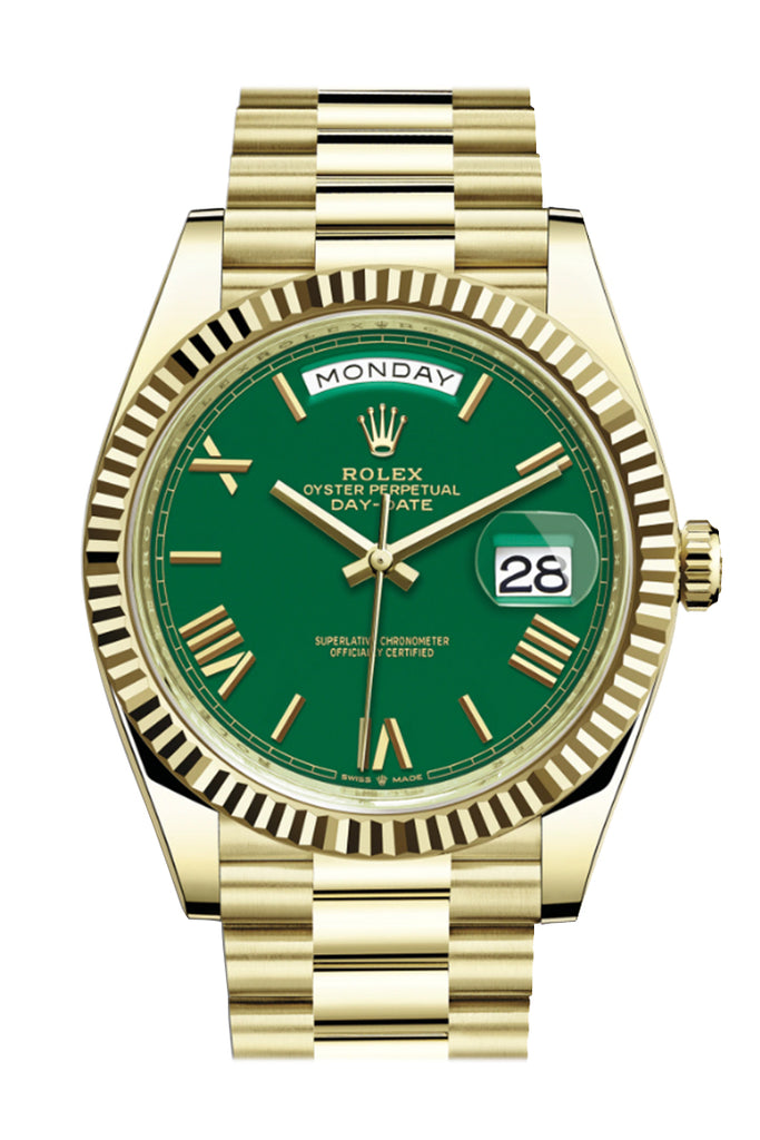 Rolex Day-Date 40 Green Roman Dial 18K Yellow Gold President Watch - Ref #  228238