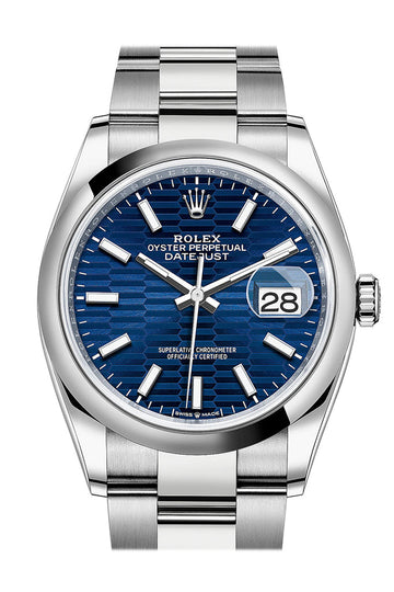 Rolex Datejust 36 Bright Blue Motif Dial fluted Watch - Ref #  126200