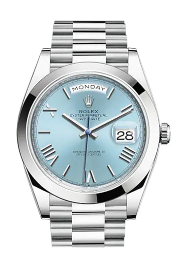 Rolex Day-Date 40 Ice blue Dial Roman Dome Bezel Platinum President Automatic Watch - Ref #  228206