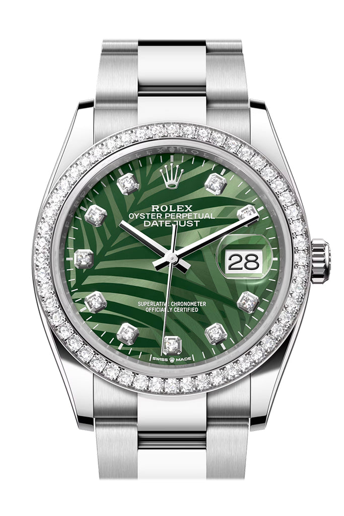 Rolex Datejust 36 Green palm Motif Diamond Dial Diamond Bezel Watch - Ref #  126284RBR 126284RBR-0048