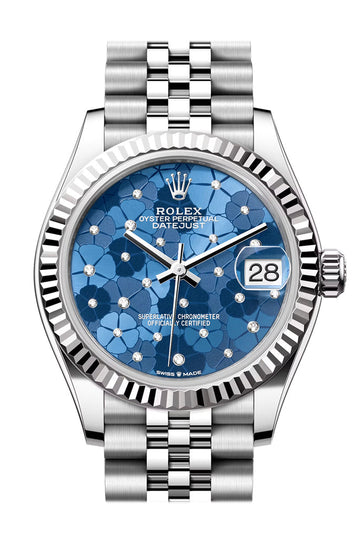 Rolex Datejust 31 Blue Floral Diamond Dial Fluted Bezel Jubilee Ladies Watch - Ref #  278274 278274-0036