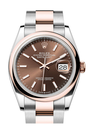 Rolex Datejust 36 Chocolate Dial Dome Rose Gold Two Tone Oyster Watch - Ref #  126201