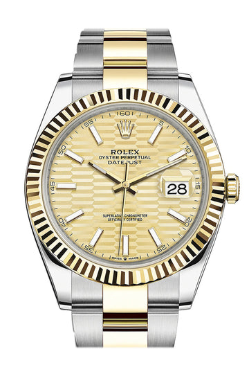Rolex Datejust 41 Champagne Dial Fluted Bezel 18k Yellow Gold Oyster Watch - Ref #  126333 126333-0021