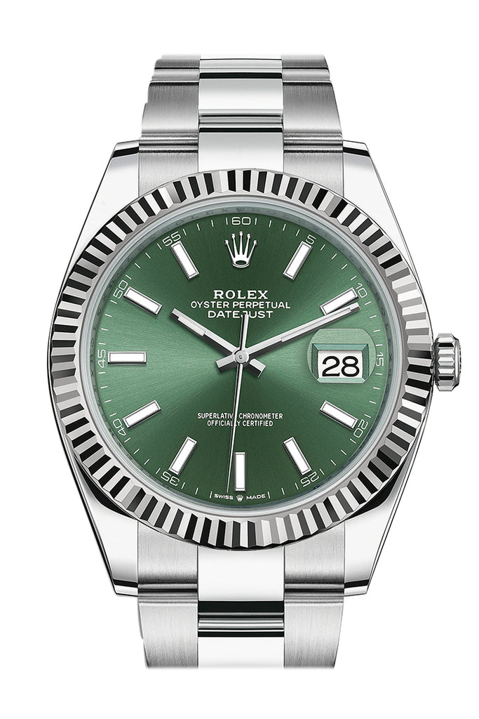 Rolex Datejust 41 Green Stick Dial White Gold Oyster Watch - Ref #  126334