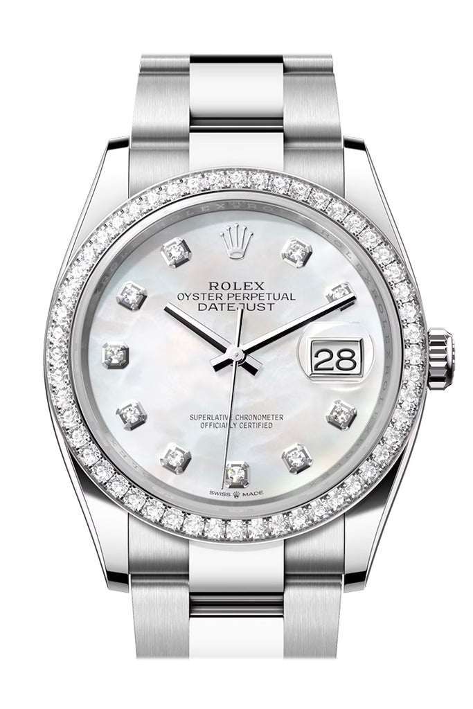 Rolex Datejust 36 White Mother of Pearl Diamond Dial Diamond Bezel Watch - Ref #  126284RBR 126284RBR-0012