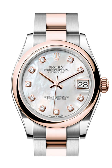 Rolex Datejust 31 White Mother Of Pearl Diamond Dial Rose Gold Steel Ladies Watch - Ref #  278241 278241-0025