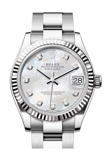 Rolex Datejust 31 Mother of Pearl Diamond Dial Fluted Bezel Ladies Watch - Ref #  278274 278274-0005