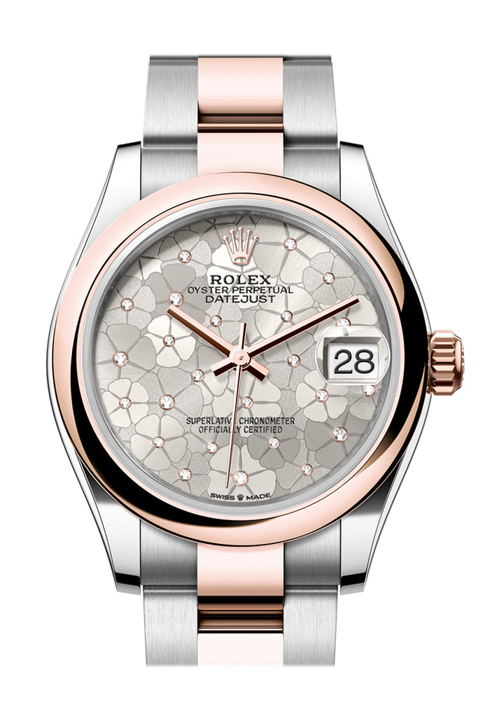 Rolex Datejust 31 Silver Floral Motif Diamond Dial Rose Gold Steel Ladies Watch - Ref #  278241 278241-0031