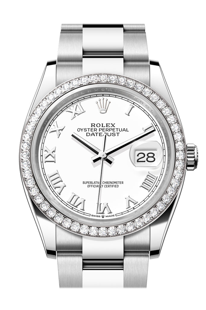 Rolex Datejust 36 White Roman Dial Diamond Bezel Watch - Ref #  126284RBR 126284RBR-0018