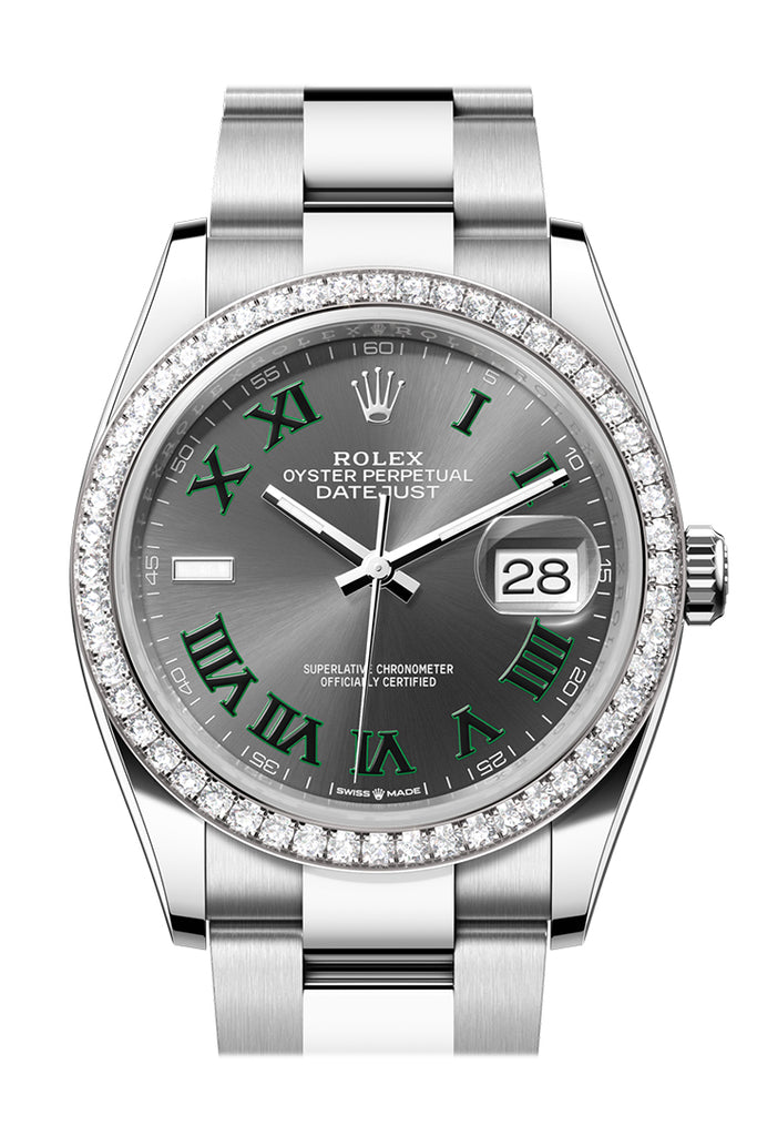 Rolex Datejust 36 Grey Green Diamond Dial Diamond Bezel Watch - Ref #  126284RBR 126284RBR-0038