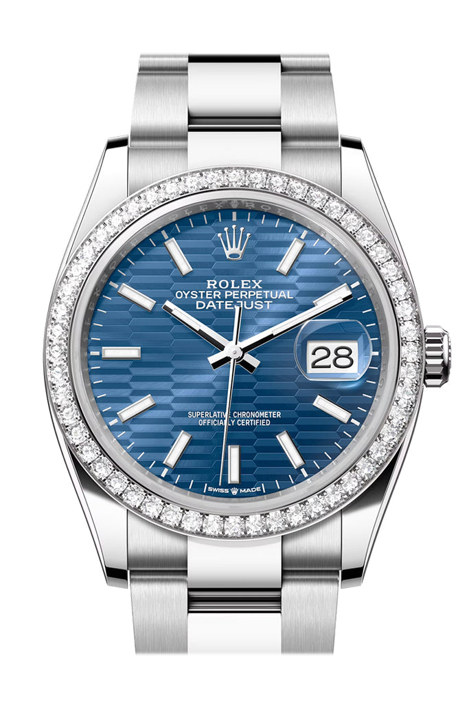 Rolex Datejust 36 Blue fluted Motif Dial Diamond Bezel Watch - Ref #  126284RBR 126284RBR-0042