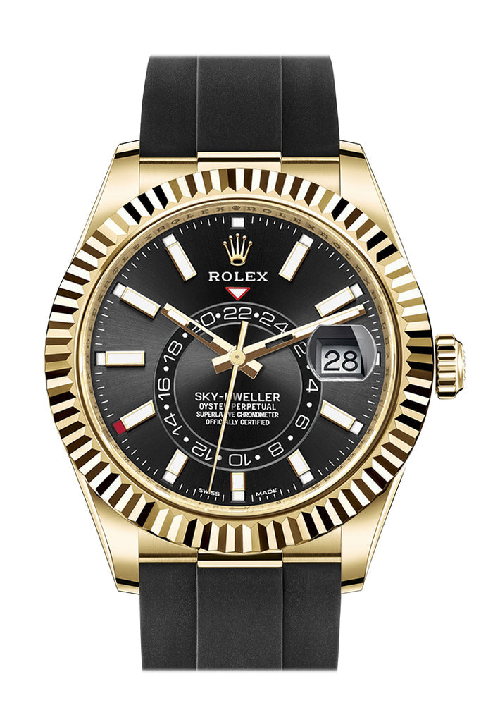 ROLEX Sky-Dweller 42 Black Dial 18K Yellow Gold Watch - Ref #  326238