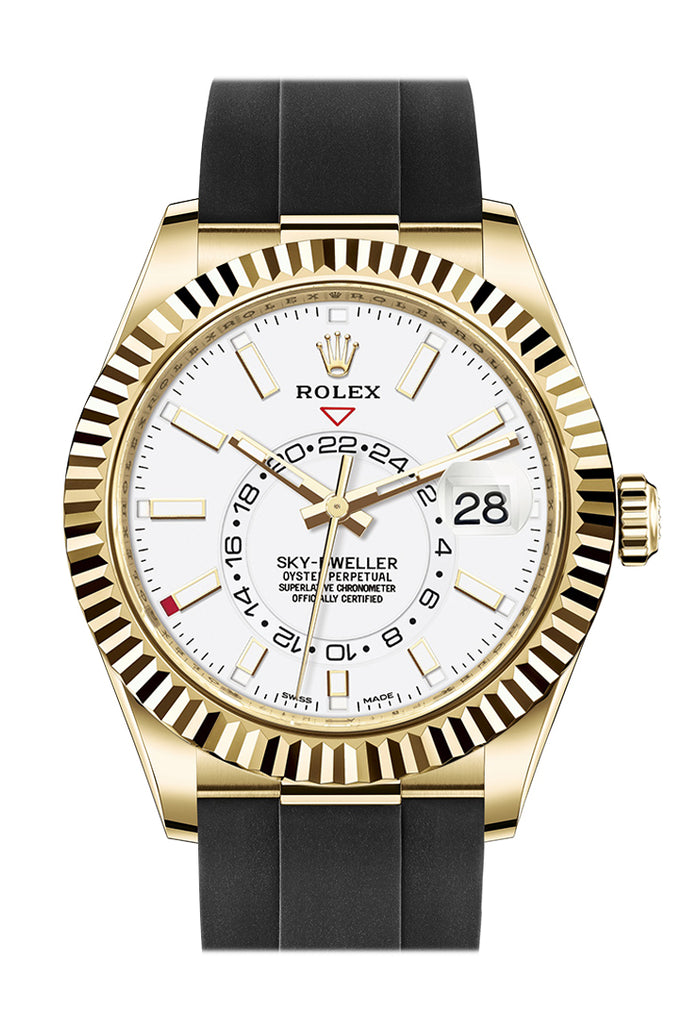 ROLEX Sky-Dweller 42 White Dial 18K Yellow Gold Watch - Ref #  326238