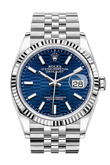 Rolex Datejust 36 Bright Blue Fluted Motif Dial Fluted Jubilee Watch - Ref #  126234