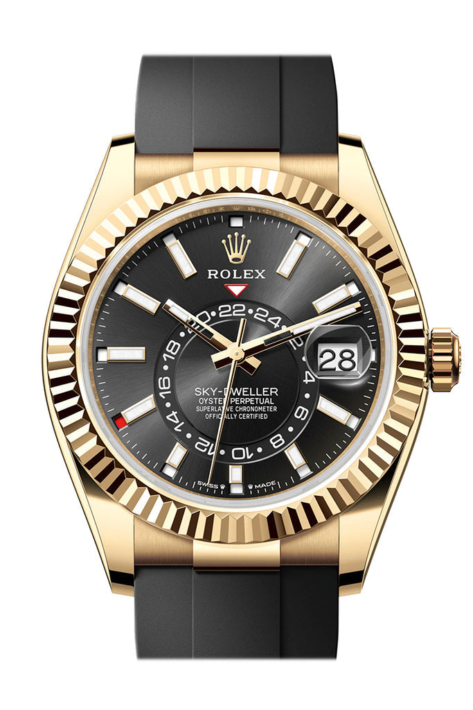 Rolex Sky Dweller 42 Black Dial Yellow Gold Mens Watch - Ref #  336238