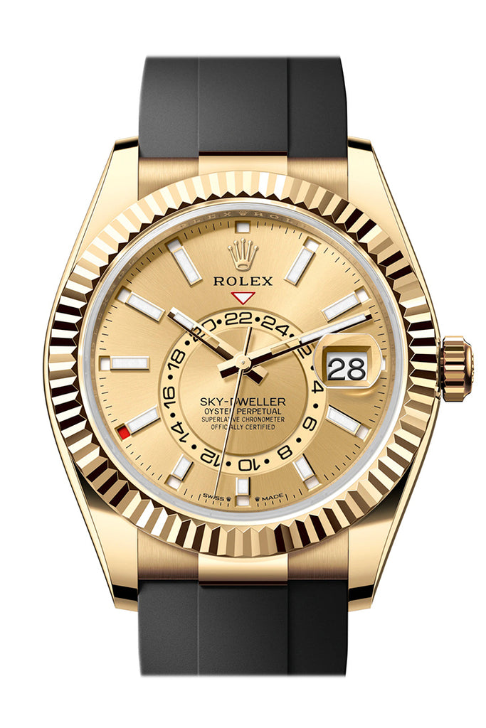 Rolex Sky Dweller 42 Champagne Dial Yellow Gold Mens Watch - Ref #  336238