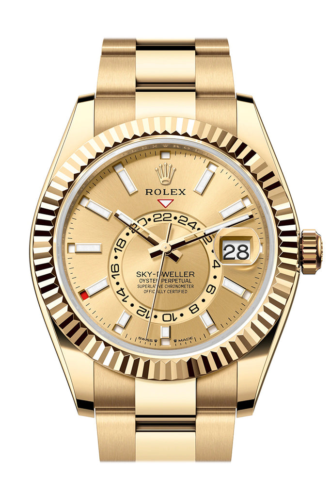 Rolex Sky Dweller 42 Champagne Dial Yellow Gold Oyster Mens Watch - Ref #  336938