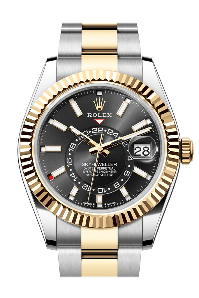 Rolex Sky Dweller 42 Black Dial Yellow Gold Stainless Steel Oyster Mens Watch - Ref #  336933