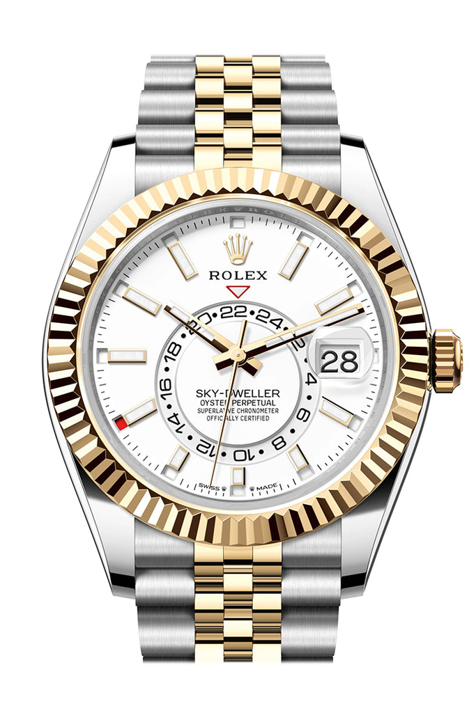 Rolex Sky Dweller 42 White Dial Yellow Gold Stainless Steel Jubilee Mens Watch - Ref #  336933