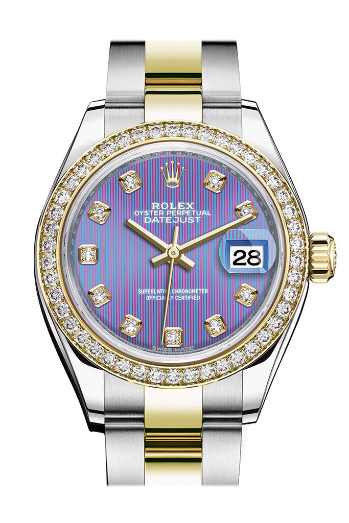 Rolex Datejust 28 Lavender set with diamonds Dial Diamond Bezel Yellow Gold Ladies Watch - Ref #  279383RBR 279383