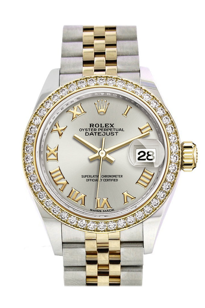 Rolex Datejust 28 Silver Roman Dial Diamond Bezel Yellow Gold Jubilee Ladies Watch - Ref #  279383RBR 279383