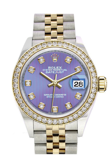 Rolex Datejust 28 Lavender set with diamonds Dial Diamond Bezel Yellow Gold Jubilee Ladies Watch - Ref #  279383RBR 279383